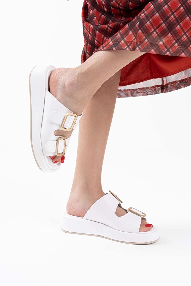 Athens Premium Buckle Summer White Slippers