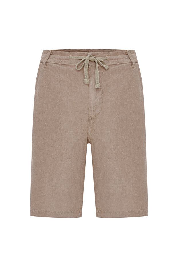 Men's Mink Color Straight Fit Tie-Up Linen Shorts