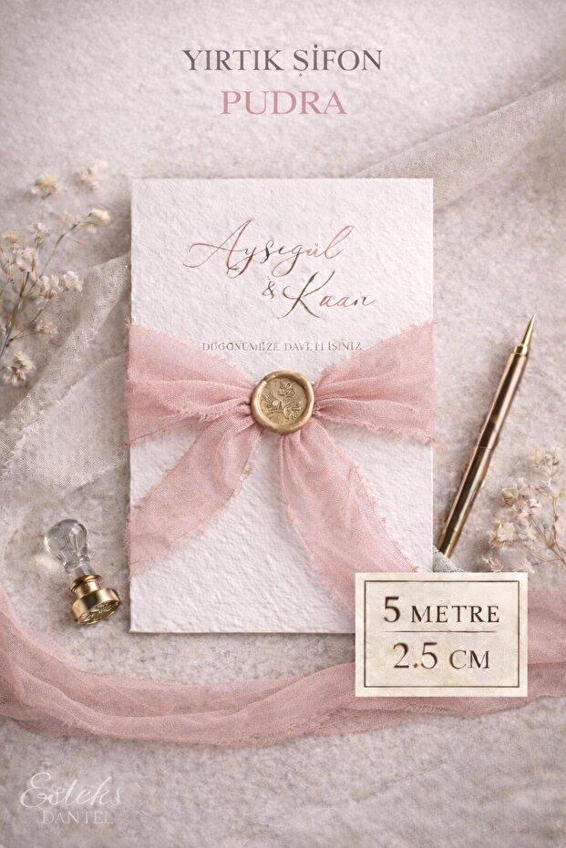 Premium Torn Chiffon Ribbon 2.5 cm 5 Meters Invitation Card, Engagement. Wedding