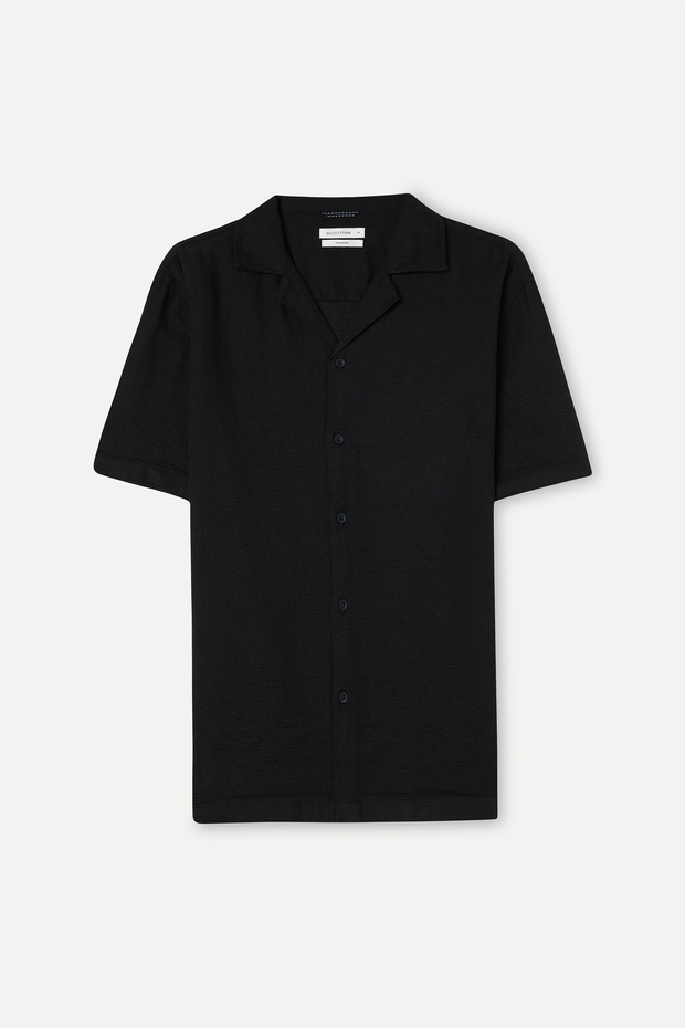Men's Black Comfort Fit Resort Collar Short Sleeve Shirt