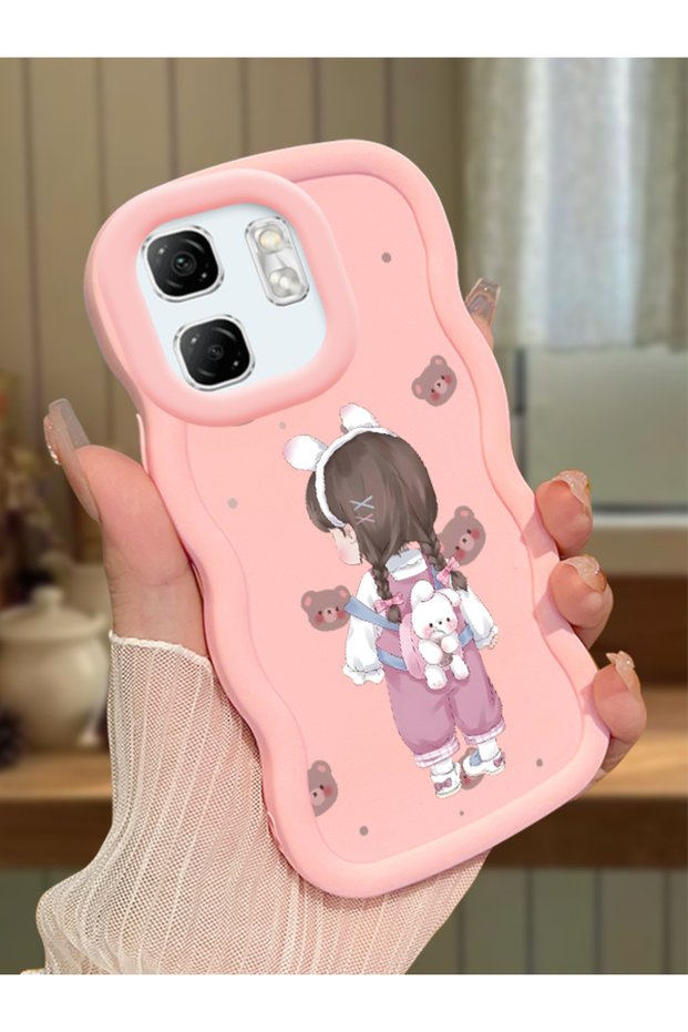 Infinix Hot 50I Compatible Shockproof Simple Pink Silicone Phone Case Girl Pattern