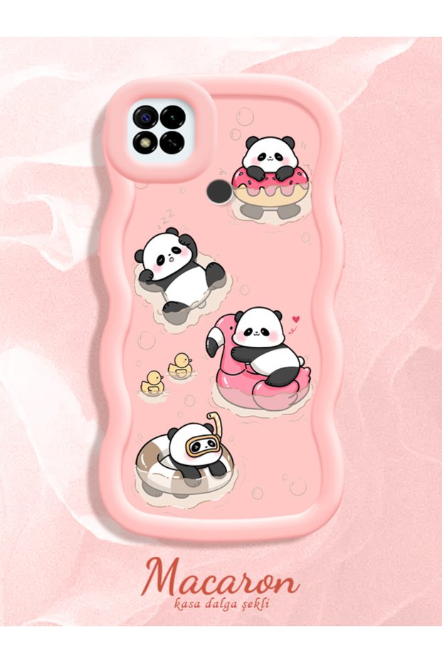 Simple Pink Silicone Phone Case Panda Pattern Shockproof Compatible with Poco C31