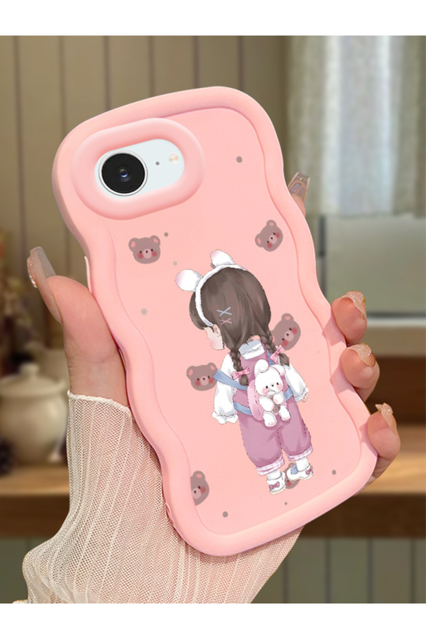 iPhone 17E Compatible Shockproof Simple Pink Silicone Phone Case Girl Pattern