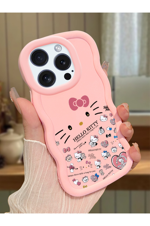 iPhone 12 Pro Compatible Shockproof Simple Pink Silicone Phone Case Hello Kitty Pattern