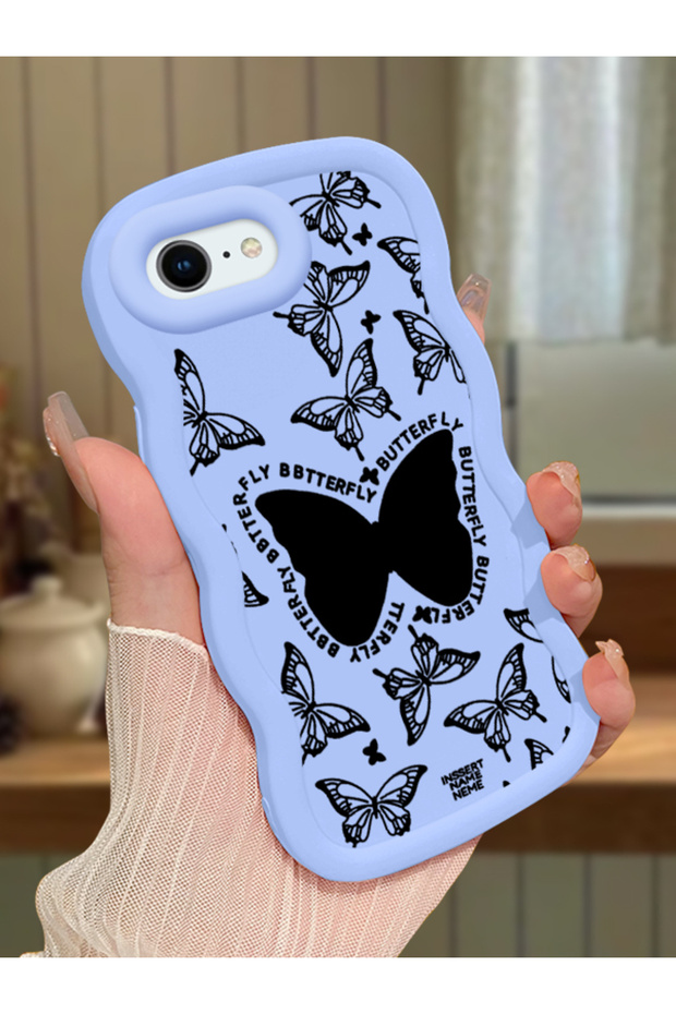 iPhone 7 Compatible Shockproof Simple Blue Silicone Phone Case Butterfly Pattern