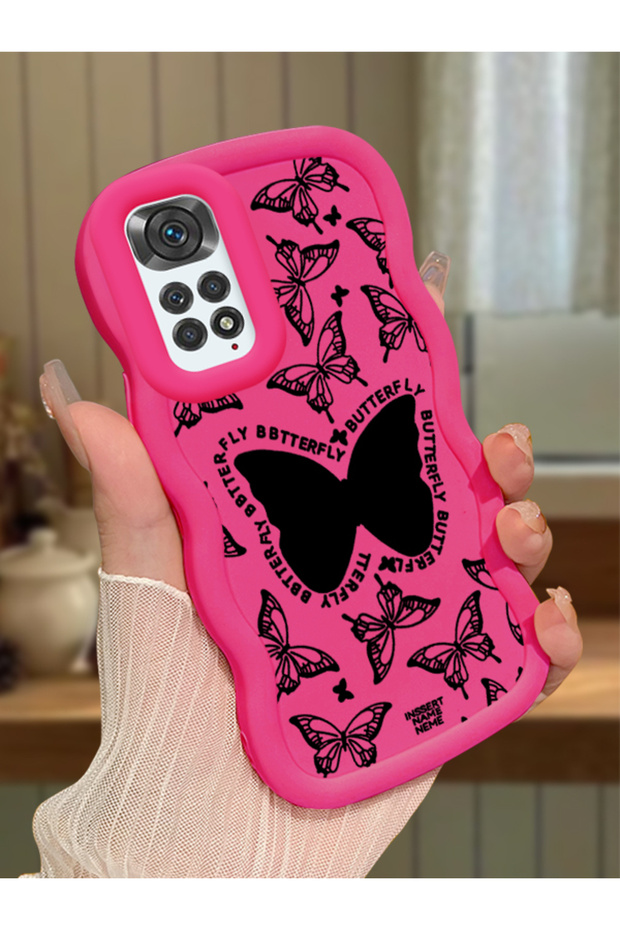 Redmi Note 11 Compatible Shockproof Simple Red Silicone Phone Case Butterfly Pattern