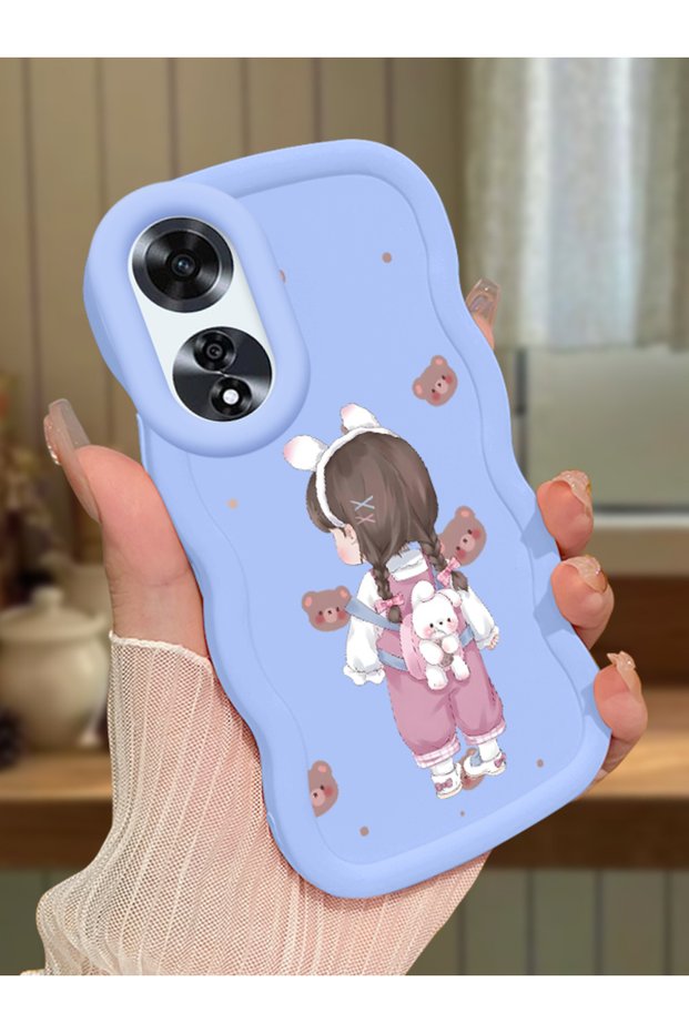 Oppo A60 Compatible Shockproof Simple Blue Silicone Phone Case Girl Pattern