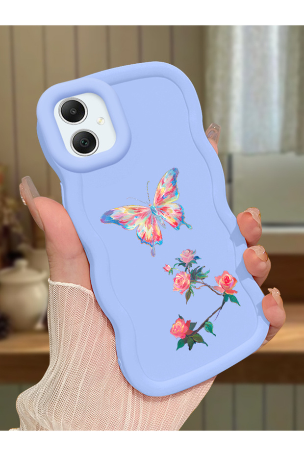 Samsung Galaxy A05 Compatible Shockproof Simple Blue Silicone Phone Case Butterfly Pattern