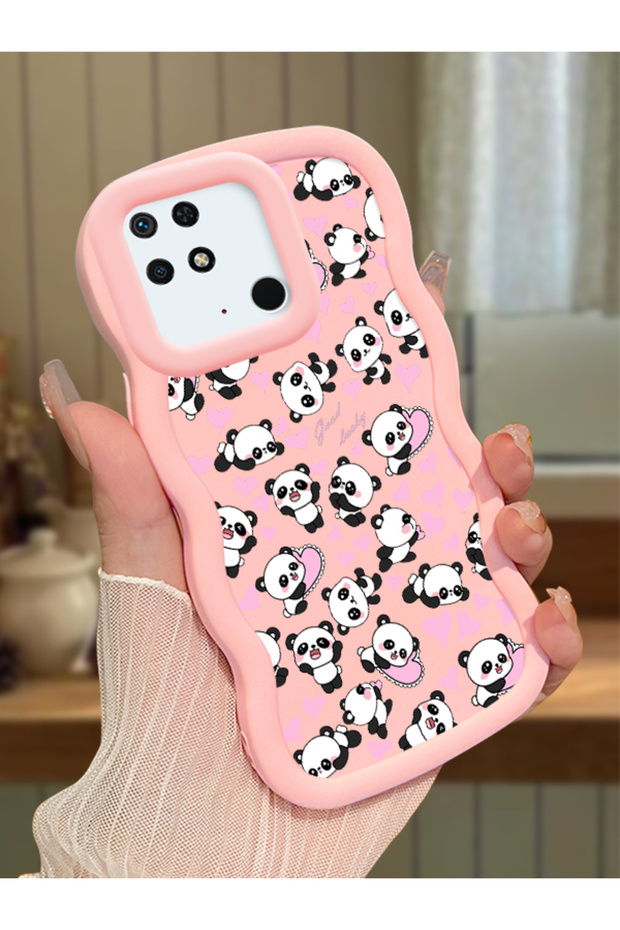 Redmi 10C Compatible Shockproof Simple Pink Silicone Phone Case Panda Pattern