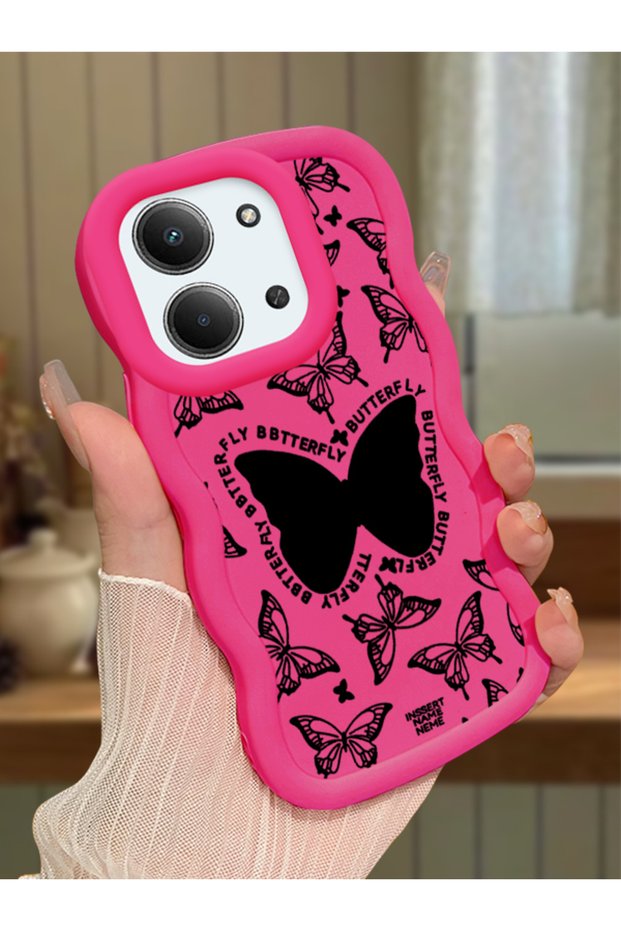 For Xiaomi Redmi 15C 4g Compatible Shockproof Simple Red Silicone Phone Case Butterfly Pattern