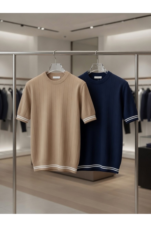 2-Pack Advantageous Set Men's Cycling Collar Knitwear T-Shirt 100% Cotton Comfortable Efil Efil T-Shirts