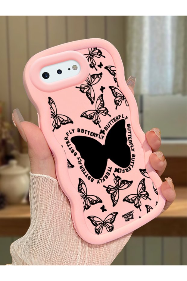 iPhone 7 Plus Compatible Shockproof Simple Pink Silicone Phone Case Butterfly Pattern