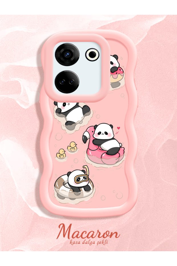 Simple Pink Silicone Phone Case Panda Pattern Shockproof Compatible with Tecno Camon 20 Pro 4g