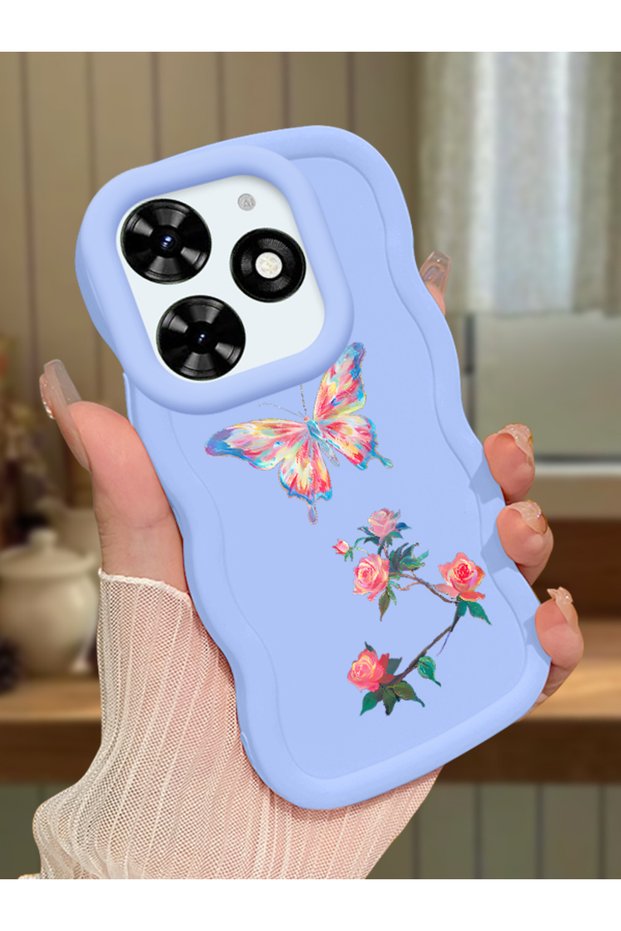 Tecno Spark Go 2024 Compatible Shockproof Simple Blue Silicone Phone Case Butterfly Pattern