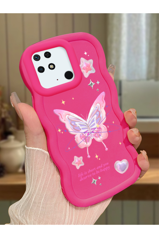 Redmi 10C Compatible Shockproof Simple Red Silicone Phone Case Butterfly Pattern