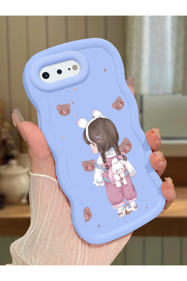 iPhone 8 Plus Compatible Shockproof Simple Blue Silicone Phone Case Girl Pattern