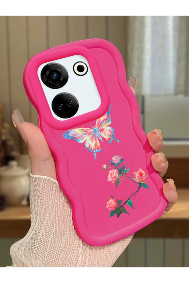 Tecno Camon 20 Compatible Shockproof Simple Red Silicone Phone Case Butterfly Pattern