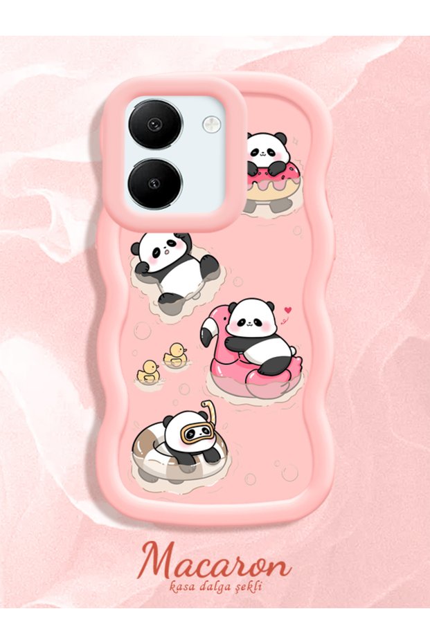Simple Pink Silicone Phone Case Panda Pattern Compatible with Vivo Y36 5g Shockproof