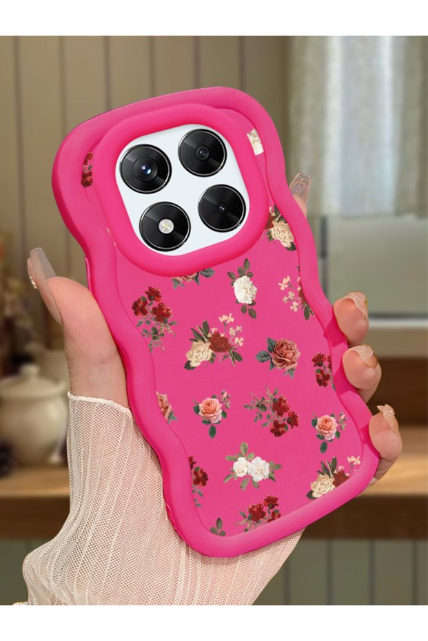 For Xiaomi Redmi Note 14 Pro 4g Compatible Shockproof Simple Red Silicone Phone Case Flower Pattern