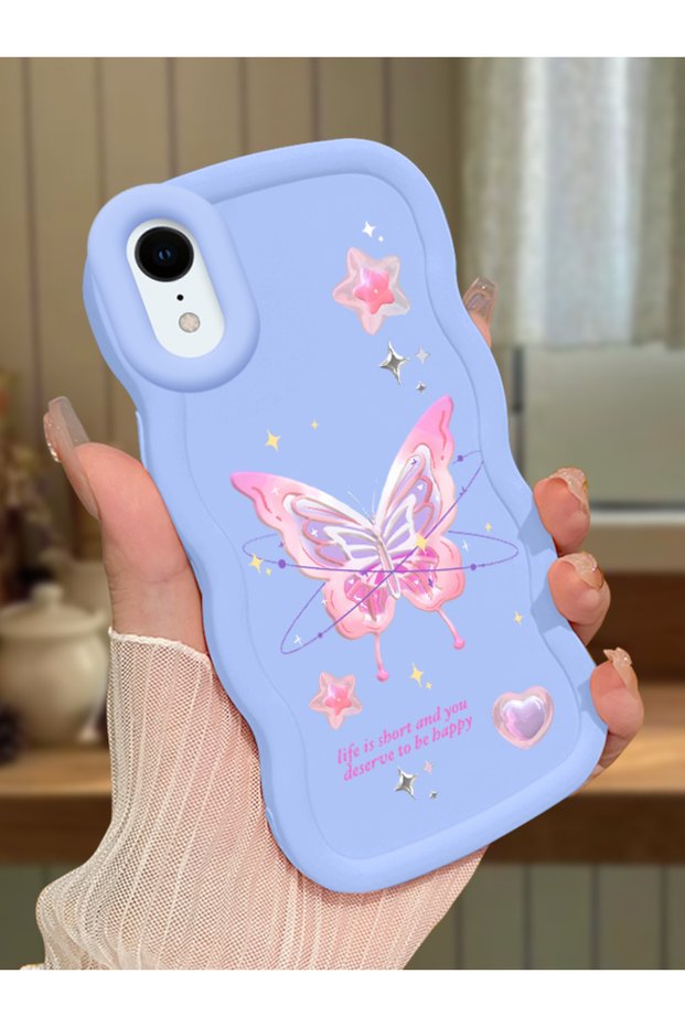 iPhone Xr Compatible Shockproof Simple Blue Silicone Phone Case Butterfly Pattern