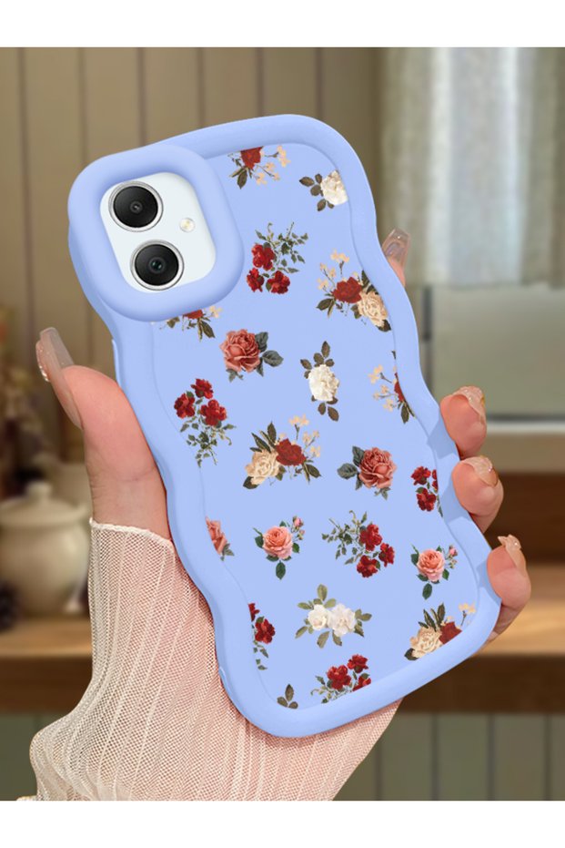 Samsung Galaxy A05 Compatible Shockproof Simple Blue Silicone Phone Case Flower Pattern
