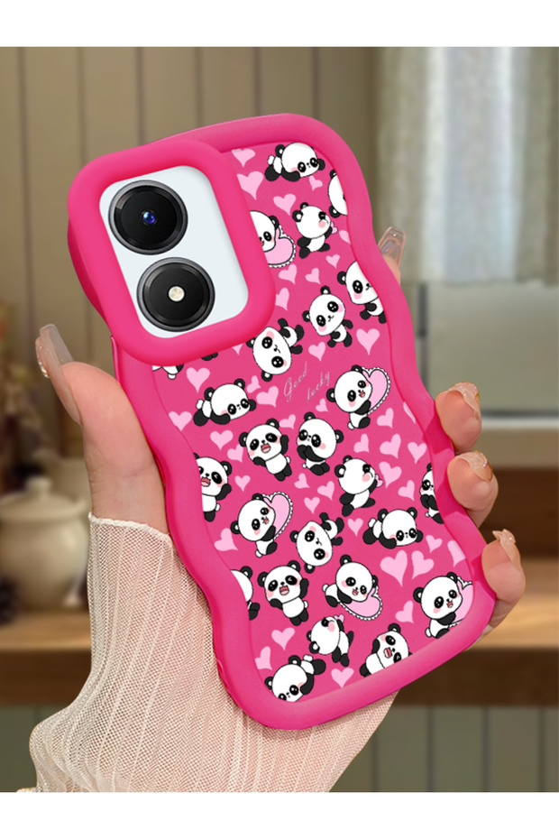 Vivo Y02S Compatible Shockproof Simple Red Silicone Phone Case Panda Pattern