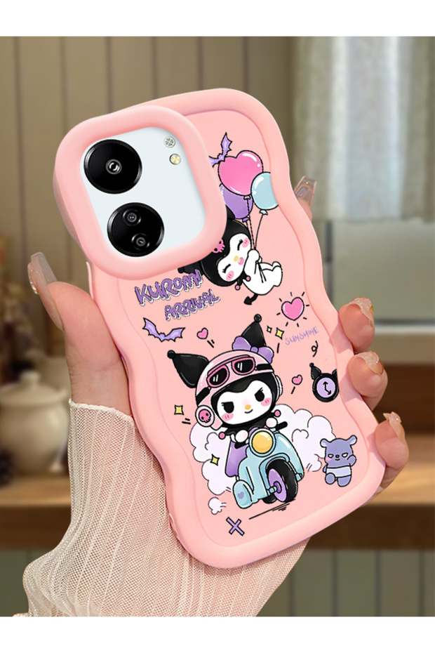 Poco C65 Compatible Shockproof Simple Pink Silicone Phone Case Kuromi Pattern