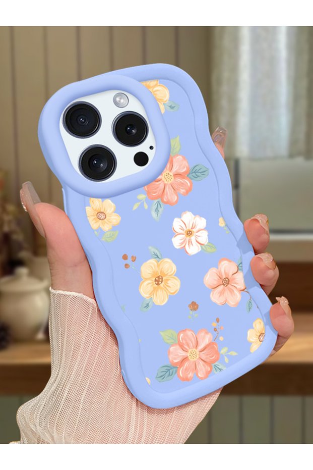 iPhone 15 Pro Max Compatible Shockproof Simple Blue Silicone Phone Case Flower Pattern