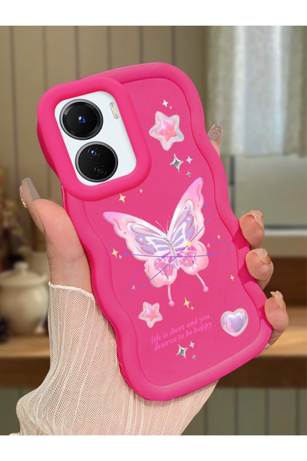 Vivo Y16 Compatible Shockproof Simple Red Silicone Phone Case Butterfly Pattern