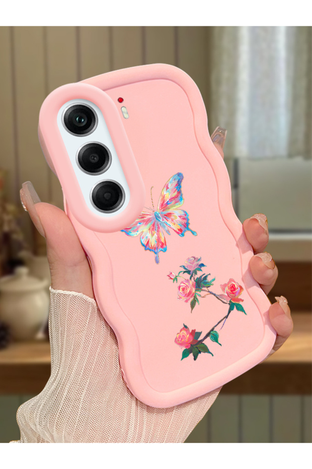 For Tecno Camon 40 Pro 5g Compatible Shockproof Simple Pink Silicone Phone Case Butterfly Pattern