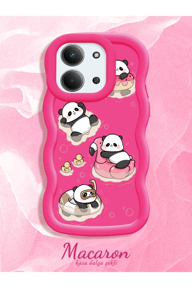 Simple Red Silicone Phone Case Panda Pattern Shockproof Compatible with Xiaomi Redmi 15C 4g