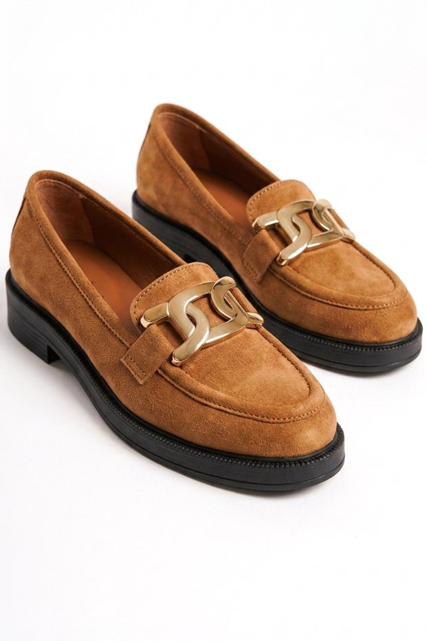 Tan Suede Women's Loafer Shoes Tan Camel Color Genuine Suede Leather Buckle Women's Casual Moccasins