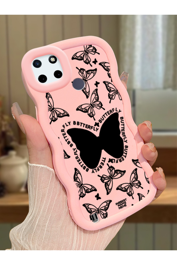 Realme C21Y Compatible Shockproof Simple Pink Silicone Phone Case Butterfly Pattern