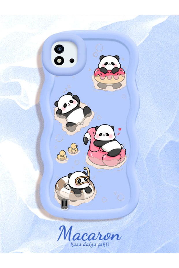 Simple Blue Silicone Phone Case Panda Pattern Shockproof Compatible with Realme C20