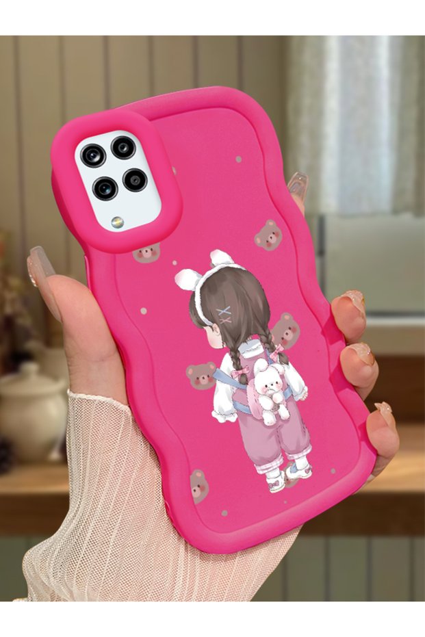 Samsung Galaxy A12 Compatible Shockproof Simple Red Silicone Phone Case Girl Pattern