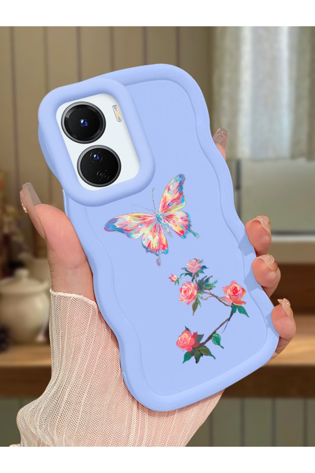 Vivo Y16 Compatible Shockproof Simple Blue Silicone Phone Case Butterfly Pattern