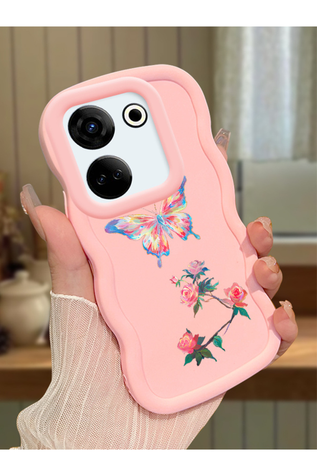 Tecno Camon 20 Compatible Shockproof Simple Pink Silicone Phone Case Butterfly Pattern