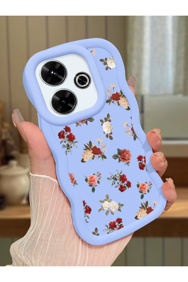 Redmi 13 Compatible Shockproof Simple Blue Silicone Phone Case Flower Pattern