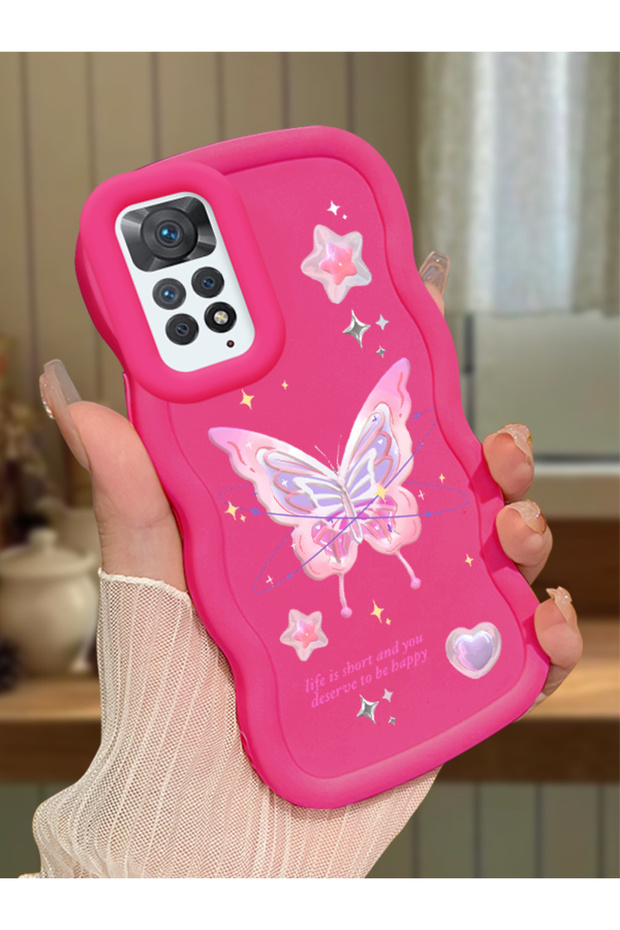 Redmi Note 11 Pro 4g Compatible Shockproof Simple Red Silicone Phone Case Butterfly Pattern