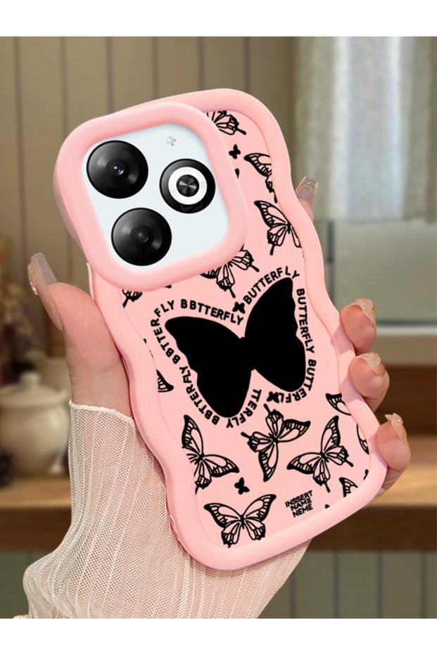 Infinix Smart 8 Pro Compatible Shockproof Simple Pink Silicone Phone Case Butterfly Pattern