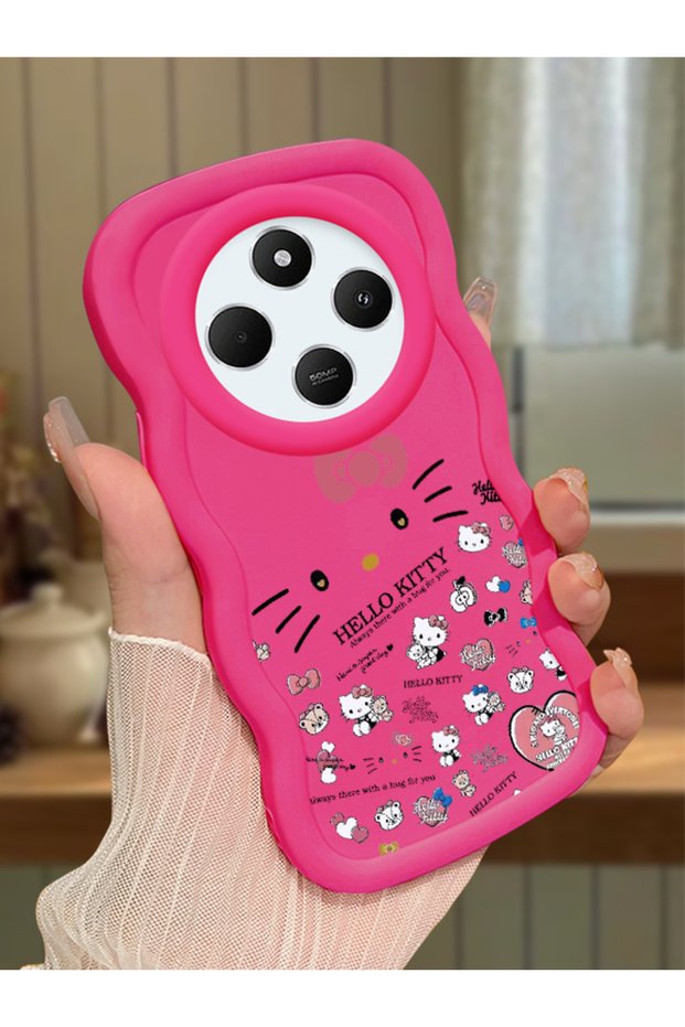 Poco C75 Compatible Shockproof Simple Red Silicone Phone Case Hello Kitty Pattern