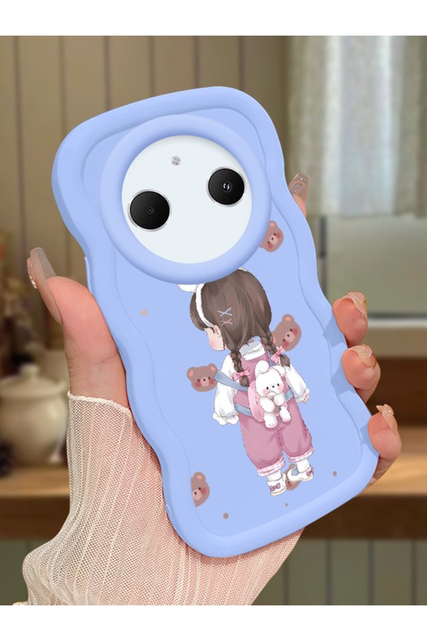 Redmi A3 Pro Compatible Shockproof Simple Blue Silicone Phone Case Girl Pattern