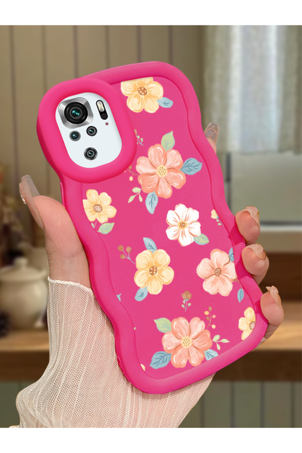 Redmi Note 10S Compatible Shockproof Simple Red Silicone Phone Case Cover Flower Pattern