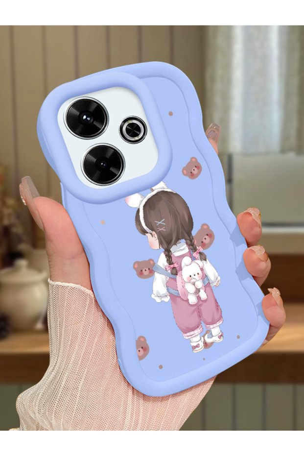 Xiaomi Redmi 13X Compatible Shockproof Simple Blue Silicone Phone Case Girl Pattern