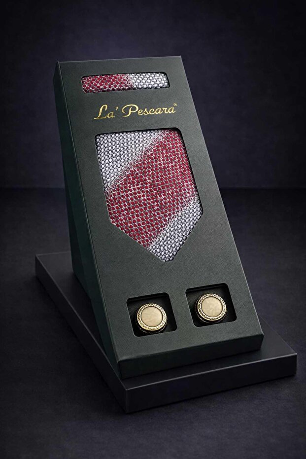 Burgundy - Classic Tie with Gray Handkerchief Men's Gift Set Os630