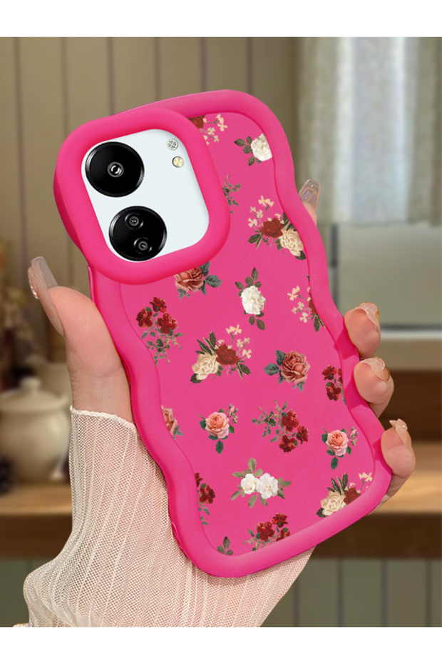 Poco C65 Compatible Shockproof Simple Red Silicone Phone Case Cover Flower Pattern