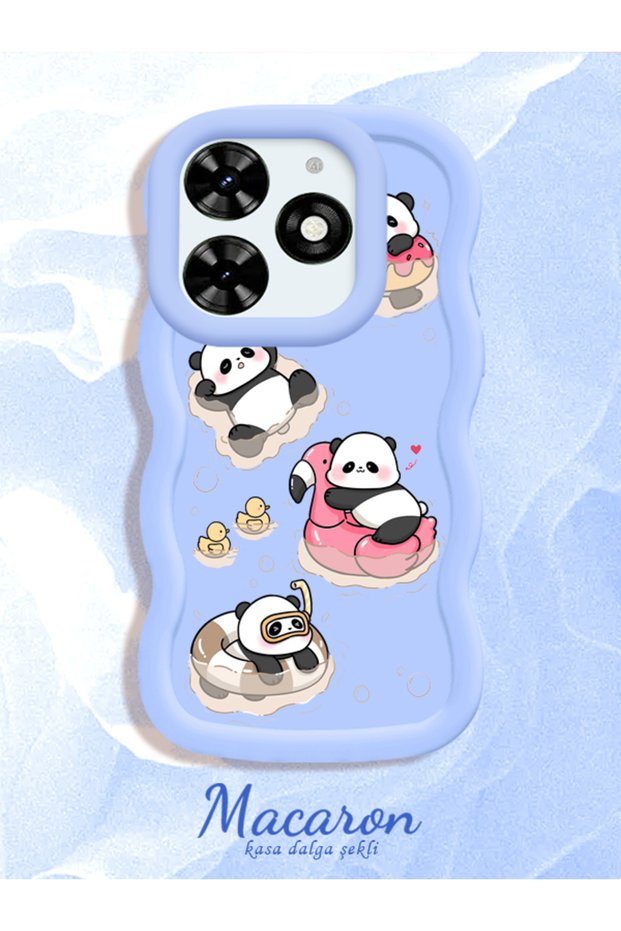 Simple Blue Silicone Phone Case Panda Pattern Compatible with Tecno Spark Go 2024 Shockproof