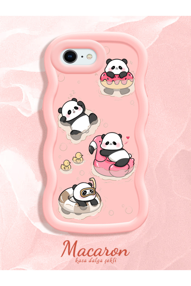 Simple Pink Silicone Phone Case Panda Pattern Compatible with iPhone Se 2020 Shockproof