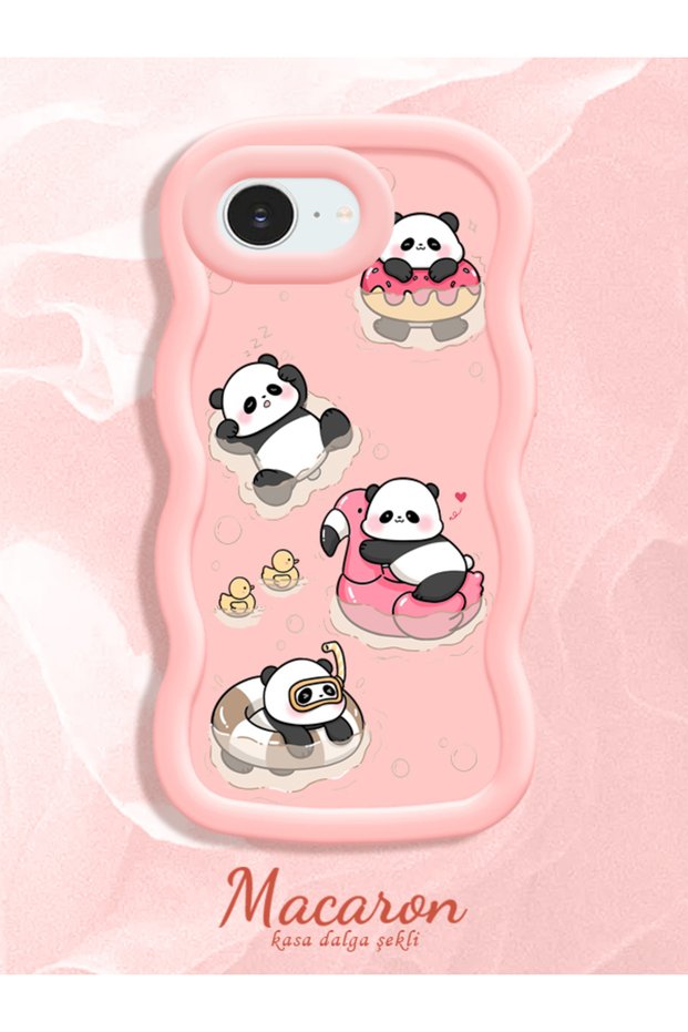 Simple Pink Silicone Phone Case Panda Pattern Compatible with iPhone 17E Shockproof