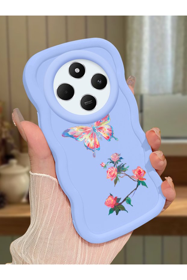 Redmi 14C Compatible Shockproof Simple Blue Silicone Phone Case Butterfly Pattern